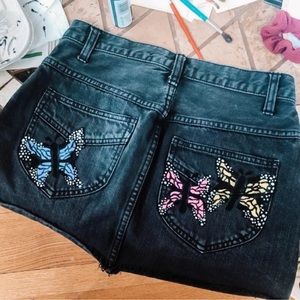 HANDPAINTED BUTTERFLY FREE PEOPLE DENIM MINI SKIRT